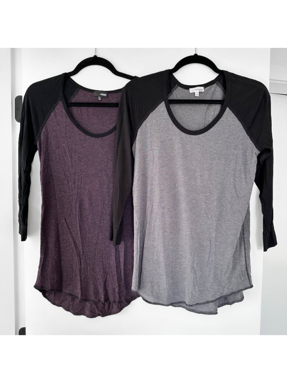 Aritzia Wilfred Free Baseball Tops Womens Size S Grey Purple 3/4 Sleeve